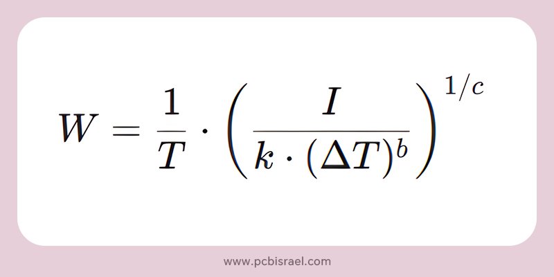נוסחת הליבה של רוחב המסלול (W) הנובעת מתקן IPC-2221